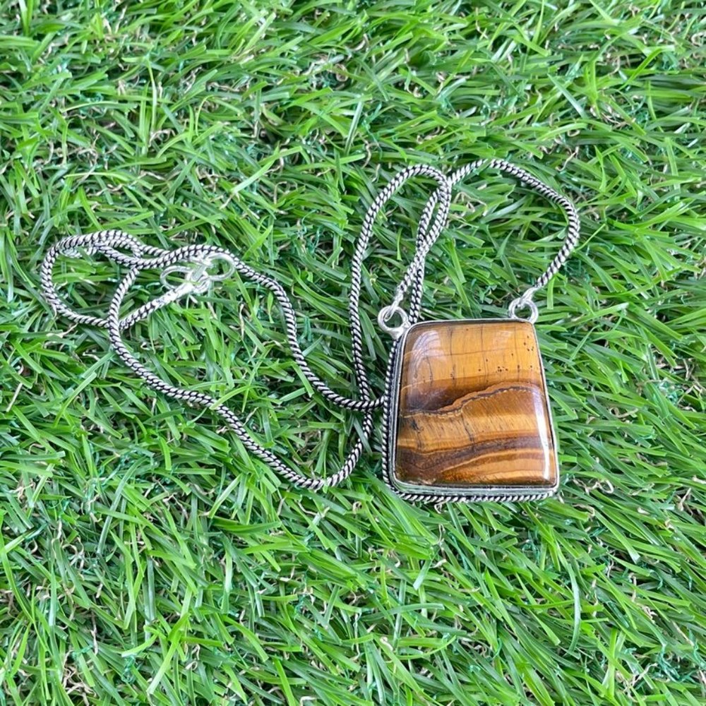 Tiger's Eye Pendant Necklace 925 Sterling Silver - Picture 5 of 6